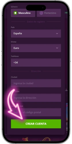 Malina Casino segundo paso del formulario con datos personales