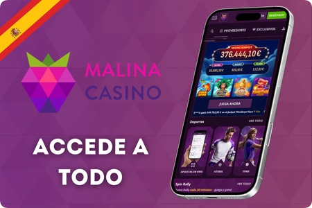 Malina Casino formulario de inicio de sesión con correo y contraseña