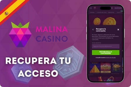 Malina Casino pantalla de restablecimiento de contraseña