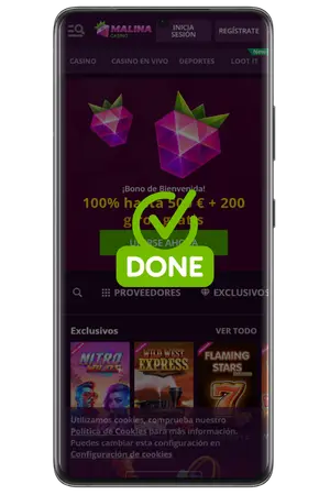 ¡Listo, has completado el registro Malina Casino