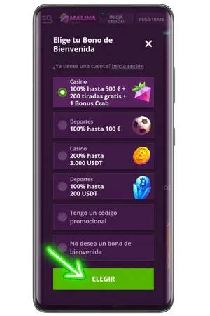 Elige tu Malina casino bonus en la sección de bonos del perfil