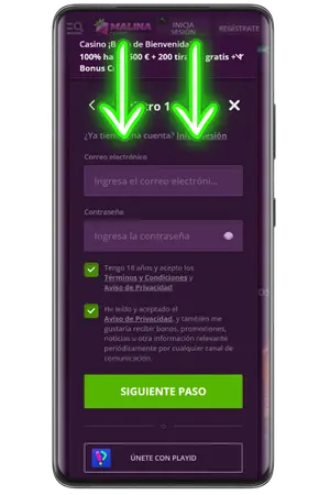 Para registro Malina Casino, introduce tu correo electrónico y contraseña.